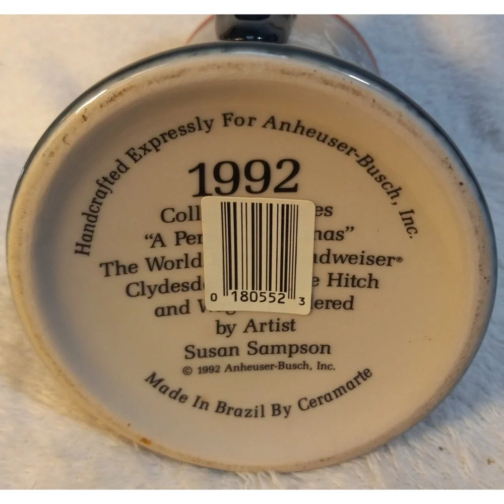1992 Budweiser Beer Stein Collector's Series Holiday Christmas Anheuser Busch